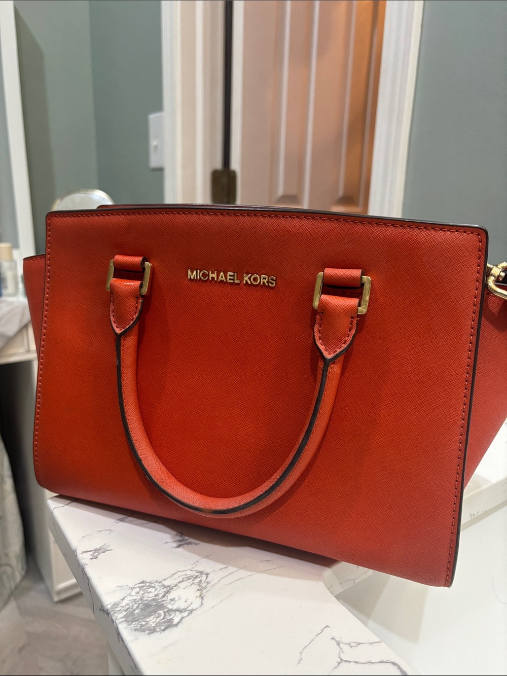 Michael Kors Orange Leather Satchel.